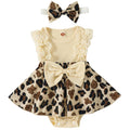 Mubineo Baby Girl Summer Clothes Outfits Sleeveless Lace Floral Romper Dress Newborn Outfit (Beige Animal Leopard Print 12-18 Months)