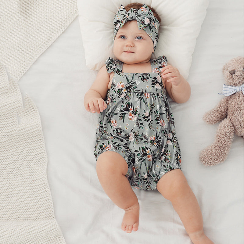 Bamboo One-Piece Printed Summer Clothes for Baby Girls