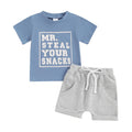 Toddler Baby Boy Summer Clothes Letter Print Short Sleeve Shirt Tops and Shorts Set Summer Outfit 2Pcs (A-Blue18-24 Months)